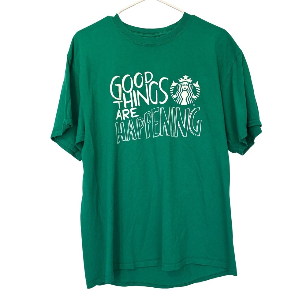 Starbucks Employee Green Large T-Shirt 'Good‎ Things Are Happening' Graphic Rare